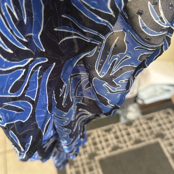 Michael Kors Blue/Black Palm Tree Print Floral Tiered Maxi DressSz. Xl - Picture 5 of 9